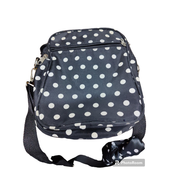 Black and white polka dot shoulder bag with matching scarf - Picture 2 of 4